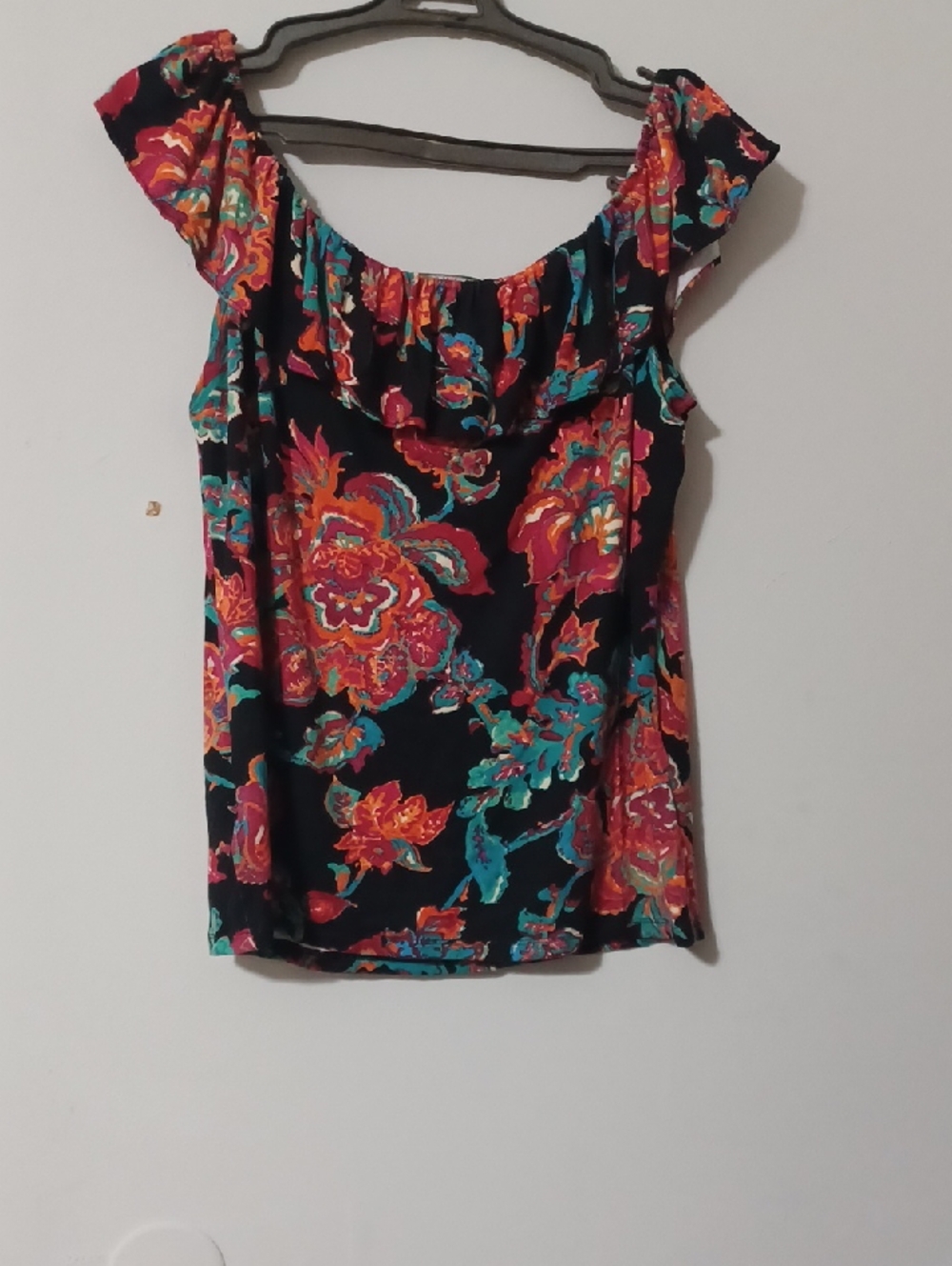 Ralph Lauren Black & Multicolored  Floral Blouse With Ruffled Collar NWOT. Sz L